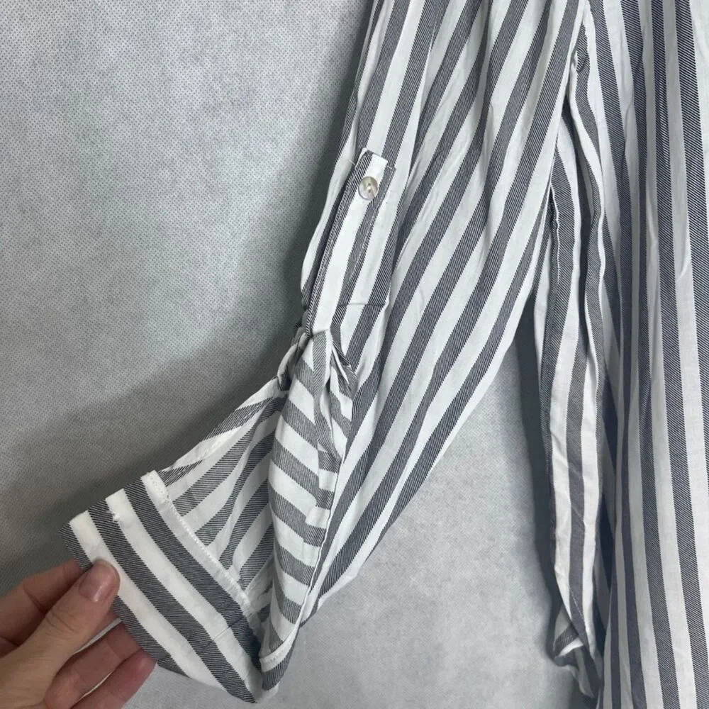 Grand & Greene Vertical Striped 3/4 Sleeve Button Up Tunic Top Size‎ XL - Picture 5 of 9